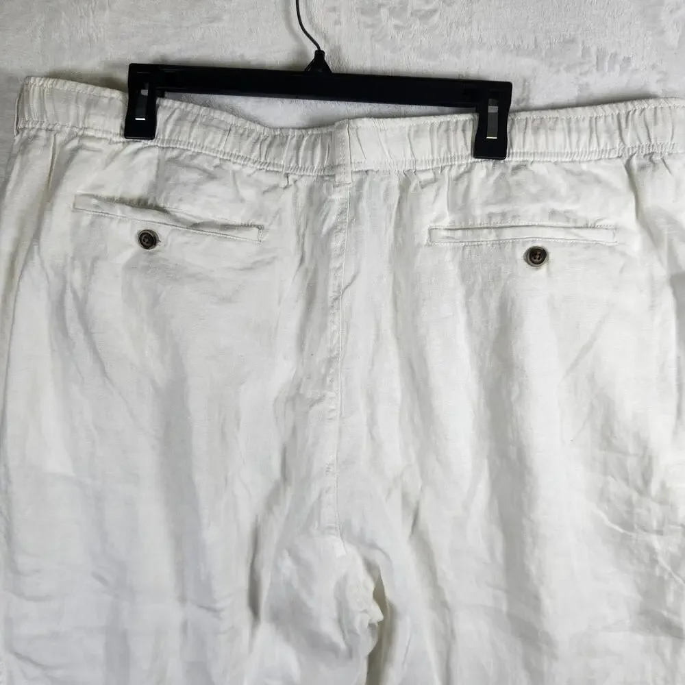 28 Palms 100% Linen Pants‎ Drawstring Waist Casual Summer Beach White XXL 34